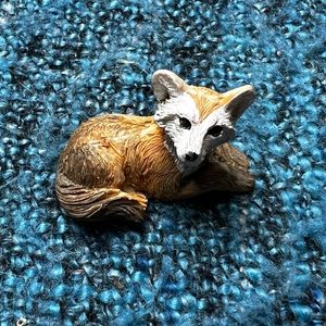 Small Ceramic Fox Figurine Laying Down Doll House Collectible Mini Fig